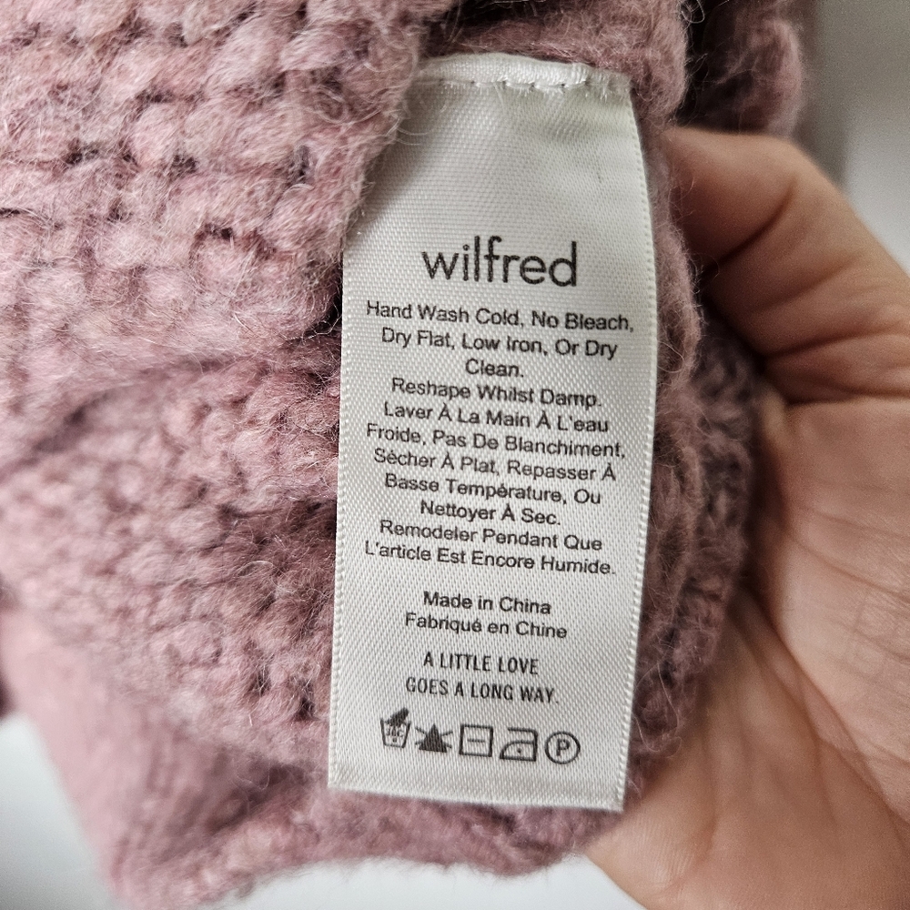 Aritzia Wilfred Alpaca Turtleneck Sweater Sz XS Dusty Pink Chunky knit Oversize - Picture 7 of 9